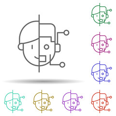 Android, face, robot in multi color style icon. Simple thin line, outline vector of future world icons for ui and ux, website or mobile application