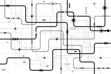 Vector circuit with gray circle and arrow for communication technology background concept 