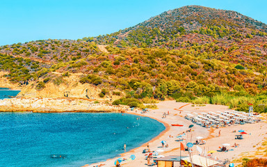 Landscape of Chia Beach and Blue Waters of the Mediterranean Sea in Province of Cagliari in South...