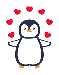 greeting card with cute penguin, Valentine Day