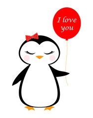 greeting card with cute penguin, Valentine Day
