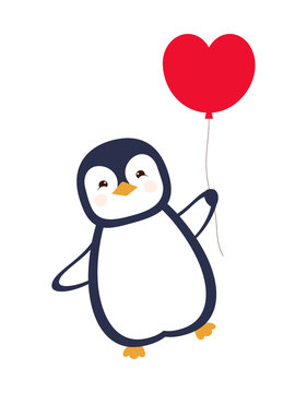 greeting card with cute penguin, Valentine Day
