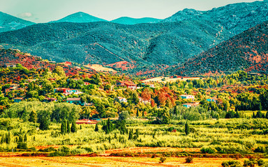 Landscape and Beautiful Scenery in Chia. Panorama in South Sardinia island of Italy. Sardegna in...