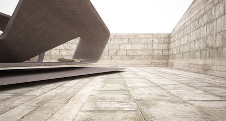 Abstract architectural concrete smooth interior of a minimalist house with swimming pool. 3D illustration and rendering.