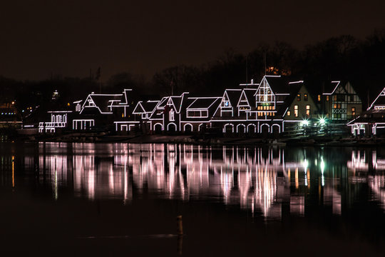 Boat House Row At Night