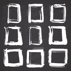 Frames and text boxes, grunge textured hand drawn elements set, vector illustration on chalkboard background