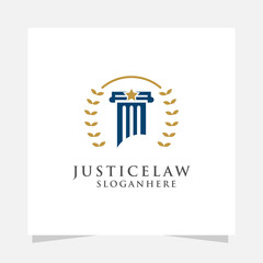 justice law logo design template. attorney logo with pillar and star shape illustration