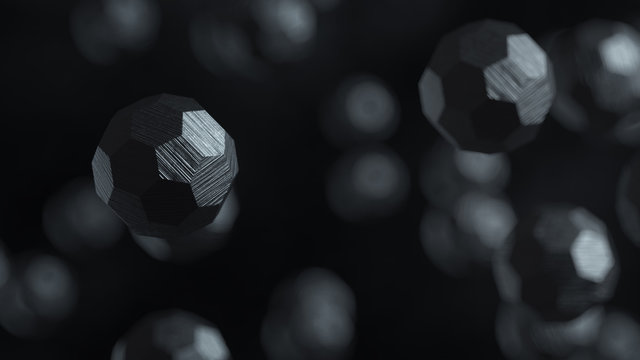 Black carbon atoms in 3D rendering
