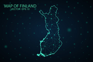 Map of Finland. Wire frame 3D mesh polygonal network line, Design sphere, dot and structure. Vector illustration eps 10.