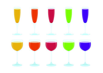 champagne glasses wine and fruit juice isolated on white background illustration vector 