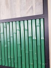 Closeup of green bamboos decoration copy space. Interior design concept.