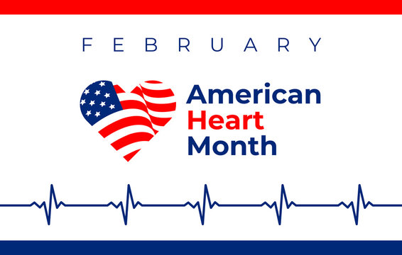 American heart month in February. National flag and heart concept design. For banner, flyer, poster and social medial and hospital use. Vector illustration.