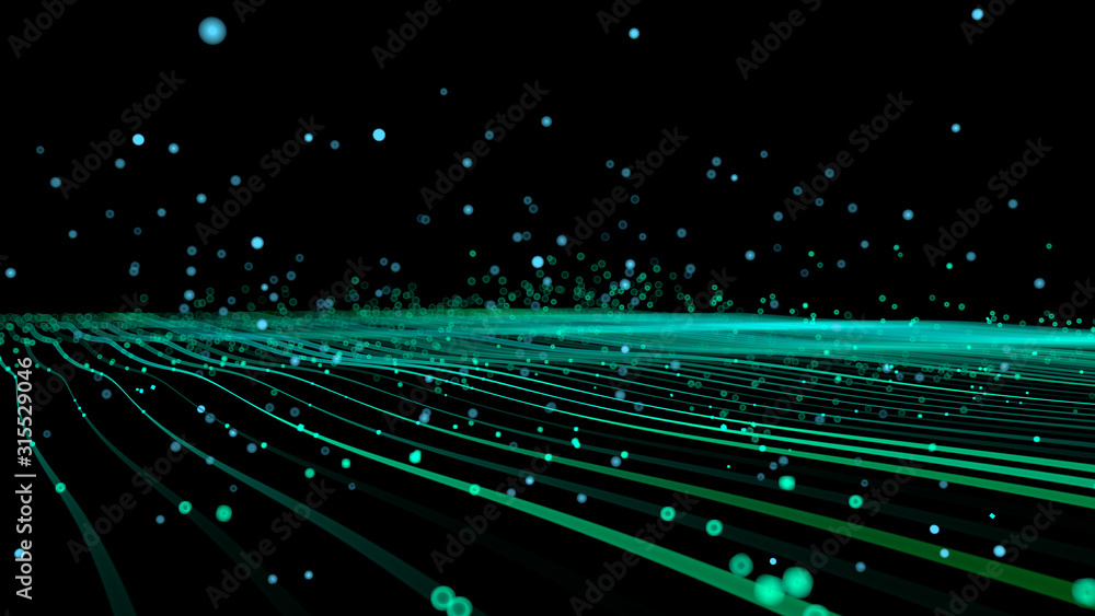 Poster 3d rendering technology particle line cyberspace