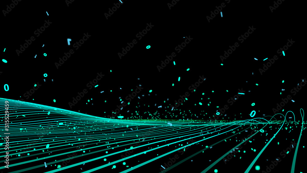 Poster 3d rendering technology particle line cyberspace