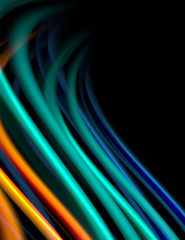 Silk smooth lines on black, liquid fluid color waves. Vector Illustration