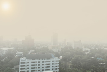 Bad weather and air pollution with pm 2.5 dust in city scape