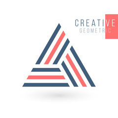 Fototapeta premium Geometrical triangle in three parts logo design. Technology business identity concept. Creative corporate template. Stock Vector illustration isolated on white background.