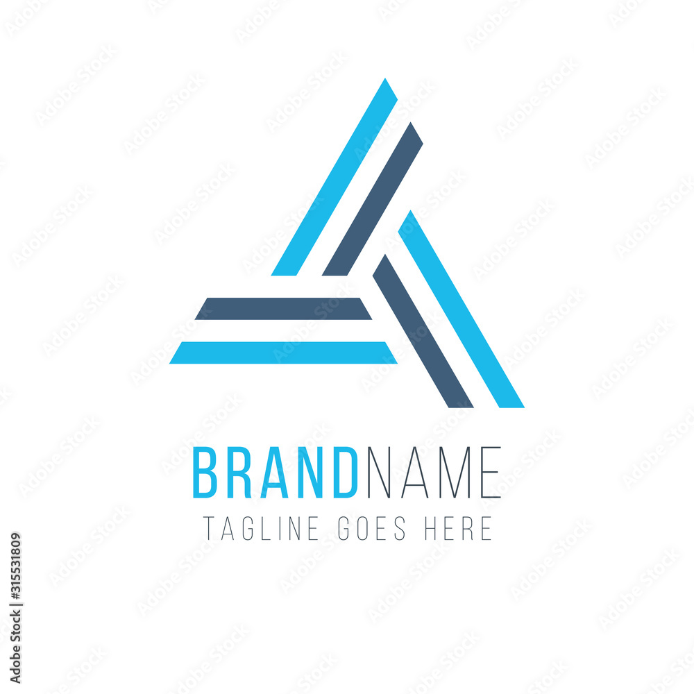 Poster trinity logo design concept constructed from lines to shape triangle in blue color. stock vector ill