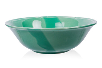 green ceramic bowl isolated on white background, clipping paths.