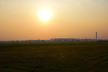 Sunset at the beautiful airport view	