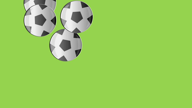 A group of soccer balls. Graphic, digital drawing relating to the game, sport, betting and competition. Illustration with space. Soft green background.