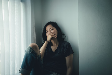 panic attacks alone young woman sad fear stressful depressed emotion.crying begging help.stop...