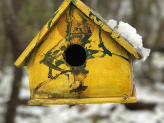 Snowy Yellow Birdhouses