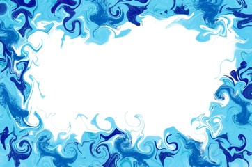 Fototapeta na wymiar White background with blue shades liquid swirl border