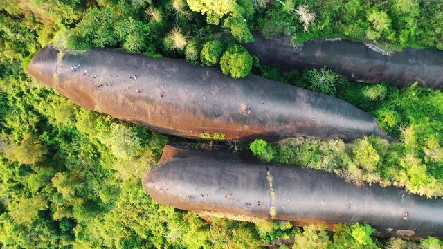 Aerial shot of three whales rock in Phu Sing Country park in Bungkarn, Thailand