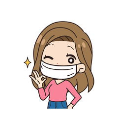 感染症を予防する女性の斜めイラスト　上半身