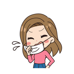 感染症を心配する女性の斜めイラスト　上半身