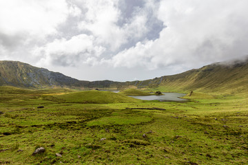 Fantastic view from the floor of the Corvo Crater on the island of Corvo in the Azores, Portugal.