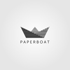 line art paper boat minimalist logo vector emblem illustration design