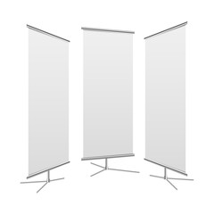 Blank roll-up banner display, isolated with clipping path. Vector