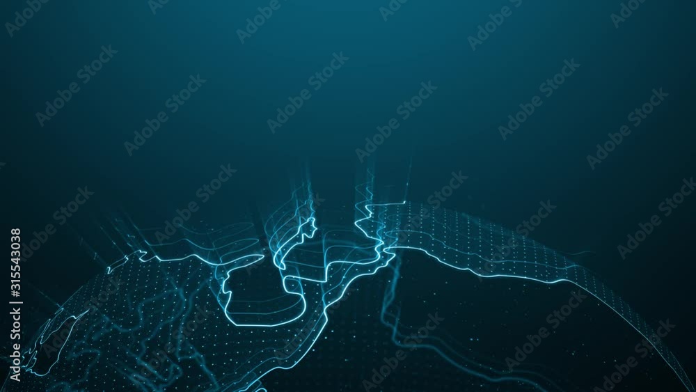 Poster hologram earth on the bottom. digital glowing sphere. loop video animation.