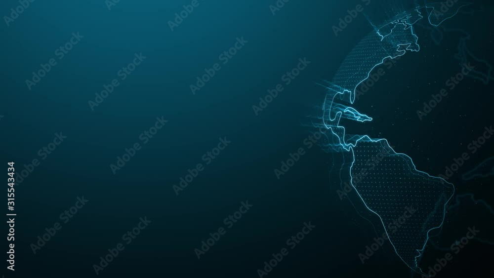 Poster hologram earth on the right side. digital glowing sphere. loop video animation.