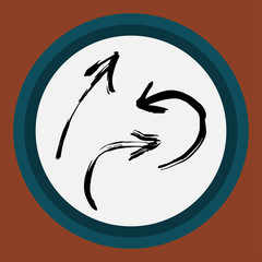 A separate isolated black arrow drawn by hand. Multi-directional arrows on a white circle. Direction and aiming can be used as a separate item or icon. Vector eps illustration.