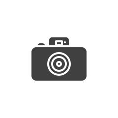 Photo camera vector icon. filled flat sign for mobile concept and web design. Camera with flash light glyph icon. Symbol, logo illustration. Vector graphics