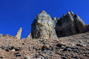 Buttress with pinnacle view at Sentinel Pass near Lake Moraine, Canadian Rockies Rockies