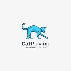 Vector Logo Illustration Cat Playing Line Art Style