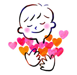 Illustration of a man holding many hearts