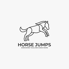 Vector Logo Illustration Horse Jump Line Art Style