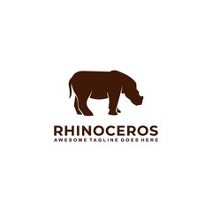 Vector Logo Illustration Rhinoceros Silhouette Style