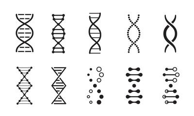 DNA icon collection. Bio code molecule symbols. Pictogram of Dna vector, genetic sign set