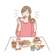 甘いものを食べる女性　イラスト