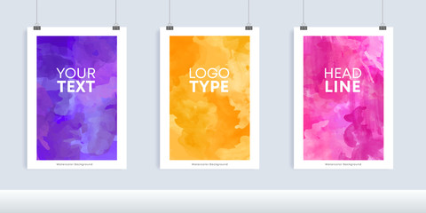 Vector watercolor background poster mockup template set