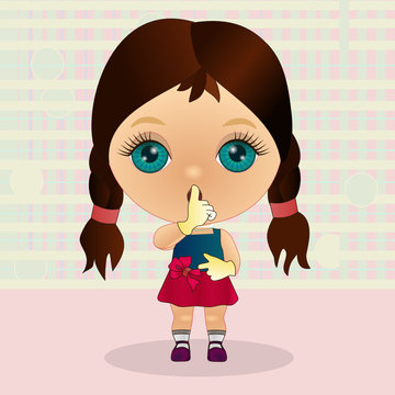 recommend clip art: emoji with character shushing shh h to politely tell people to shut up and be quiet to keep silence, girl using finger on mouth gesture to stop talking, color hand drawn emoticon