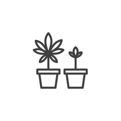 Cannabis plant in a pot line icon. linear style sign for mobile concept and web design. Growing marijuana plant outline vector icon. Symbol, logo illustration. Vector graphics