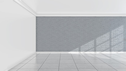 Modern white brick wall interior room. 3d illustration.