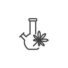 Cannabis with a Bong line icon. linear style sign for mobile concept and web design. Bong with Marijuana leaf outline vector icon. Symbol, logo illustration. Vector graphics